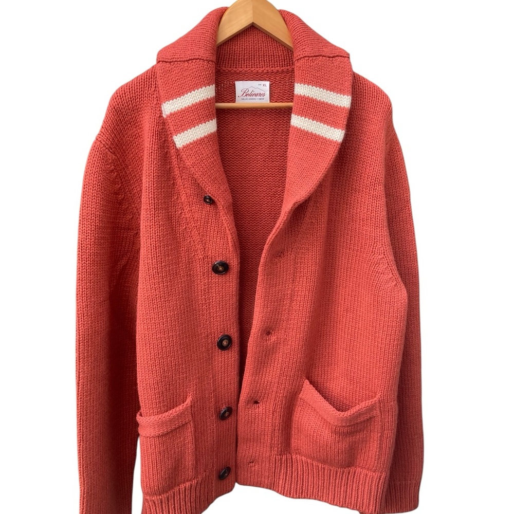 Bolivar Men's Orange Button-Up 100% Wool Sweater NEW - Picture 9 of 10
